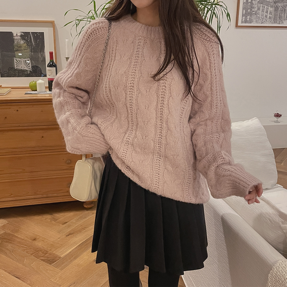 비숑 꽈배기 니트