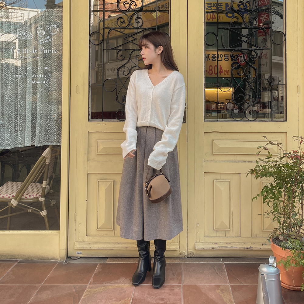 헤링본 울 플레어 스커트