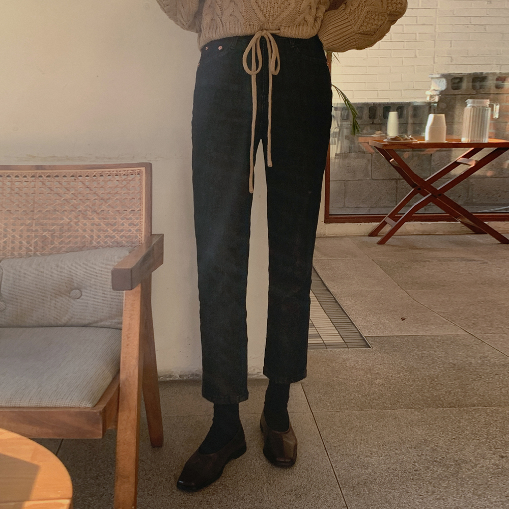 블랙 기모 데님팬츠