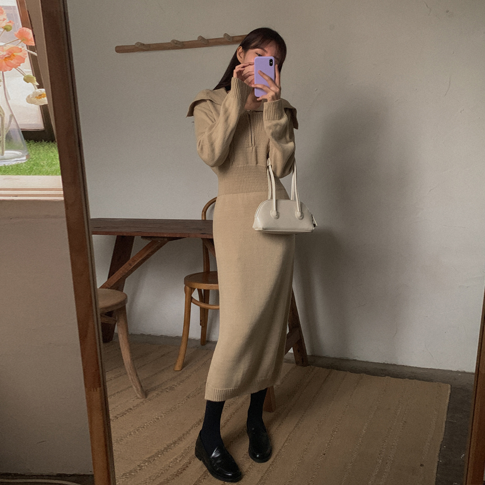 세일러 집업 니트원피스