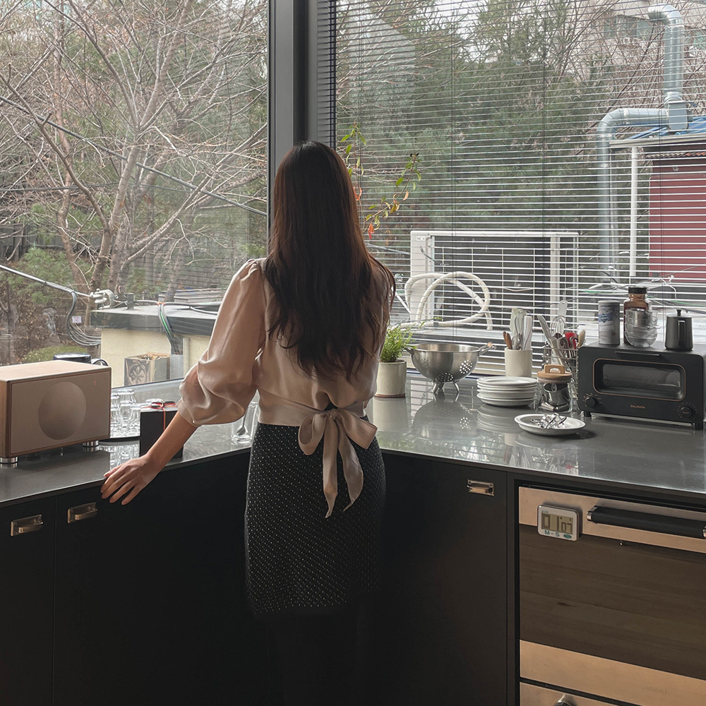 도트 니트 미니스커트