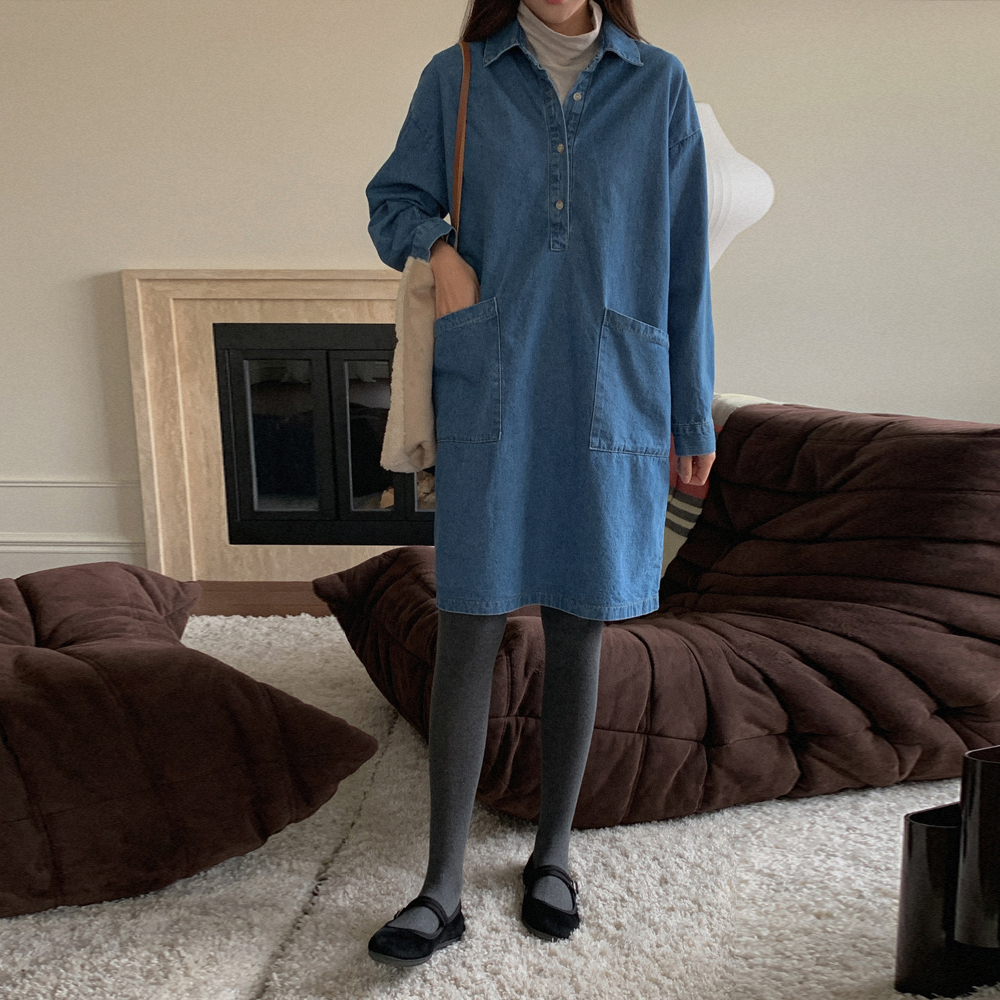 포켓 데님 셔츠원피스