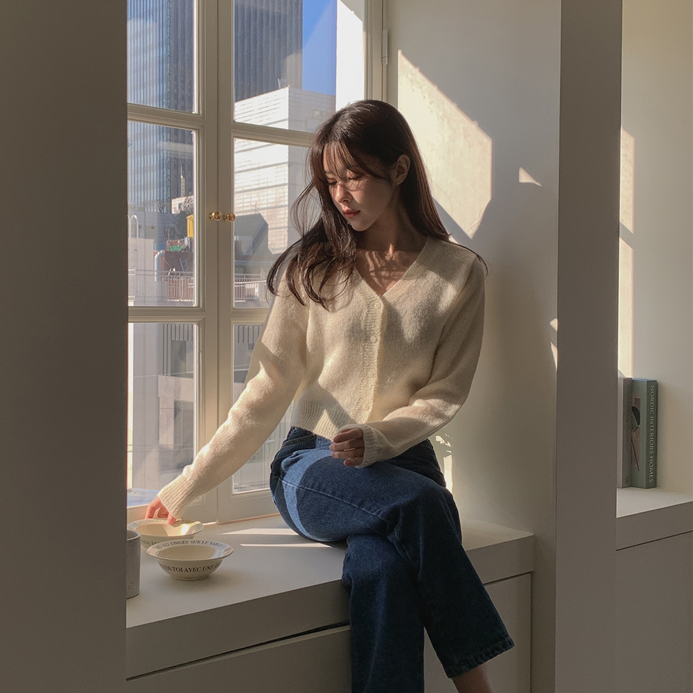 모헤어 크롭 가디건