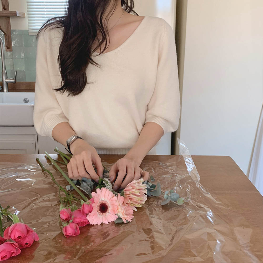 반팔 퍼프 니트