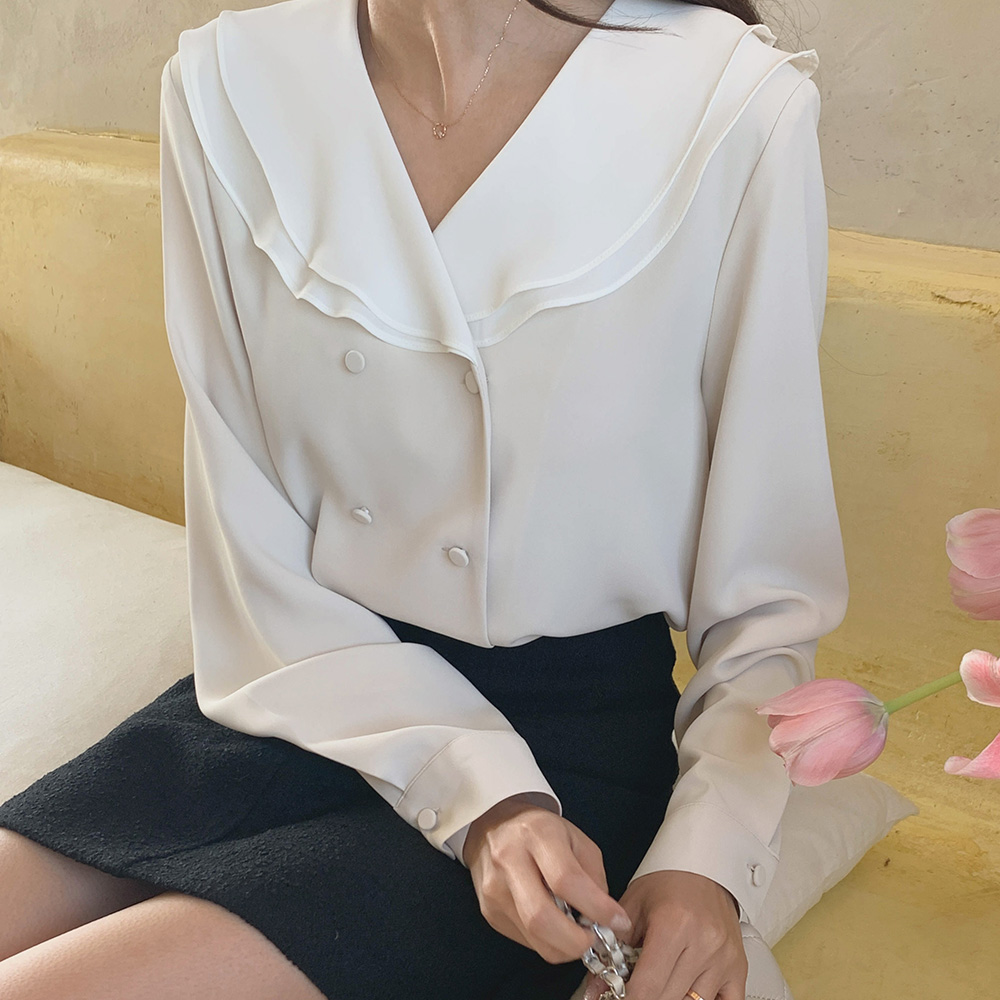 더블 배색 카라 블라우스