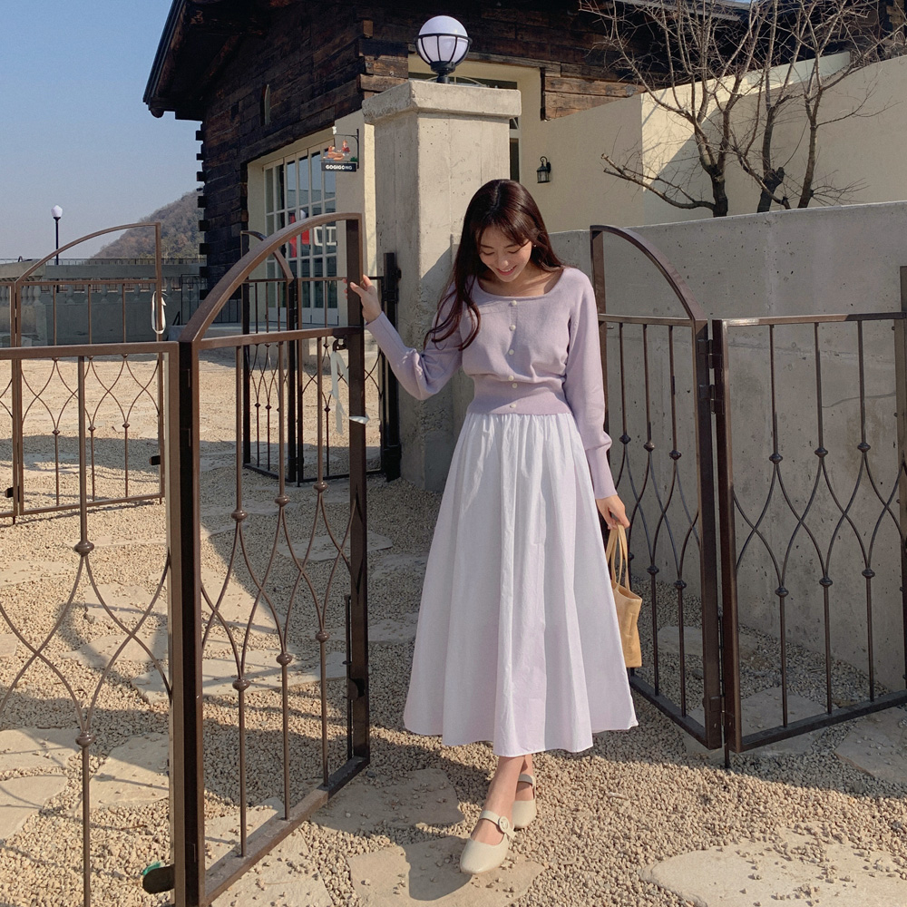 코튼 훌 밴딩 스커트