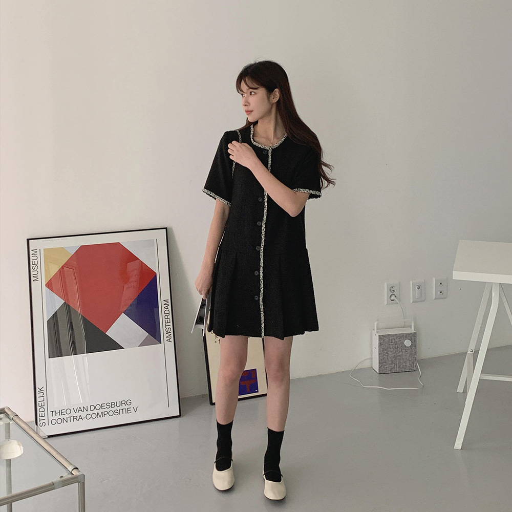 트위드 플리츠 원피스