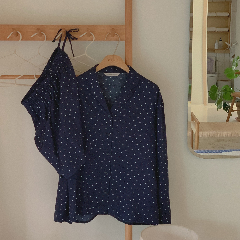[madekoko] 메르시 파자마 셔츠 / 하트패턴 / 홈웨어 / 파자마파티 / 2way / 2color