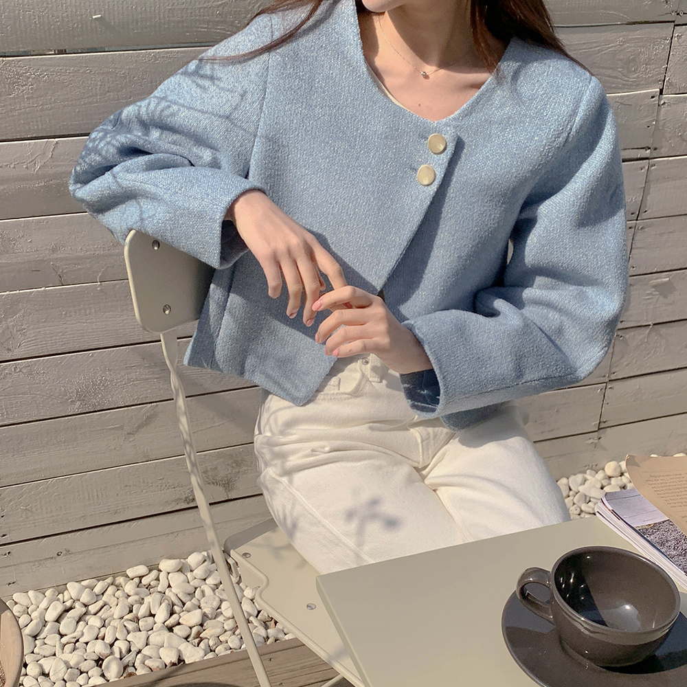 셀리 버튼 트위드 자켓