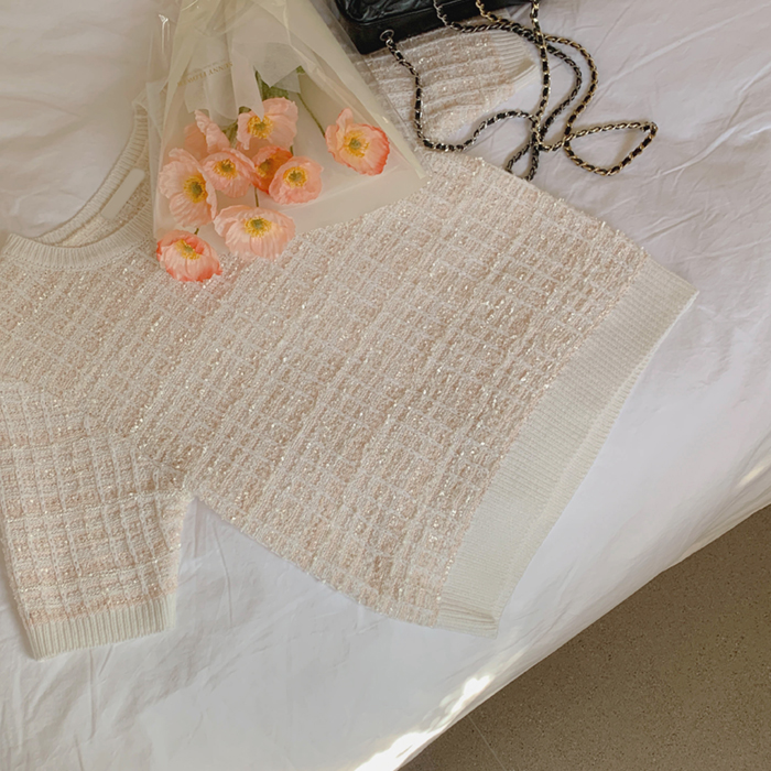 [봄 베스트] 트윙클 반팔니트 / 트위드느낌 니트