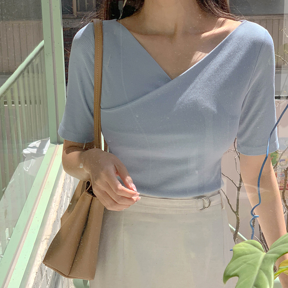 [1+1 할인 / madekoko] 샌디 랩 티셔츠 / 브이넥 / 4color