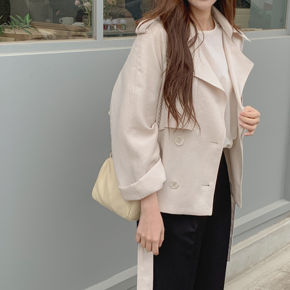 린넨 숏 트렌치