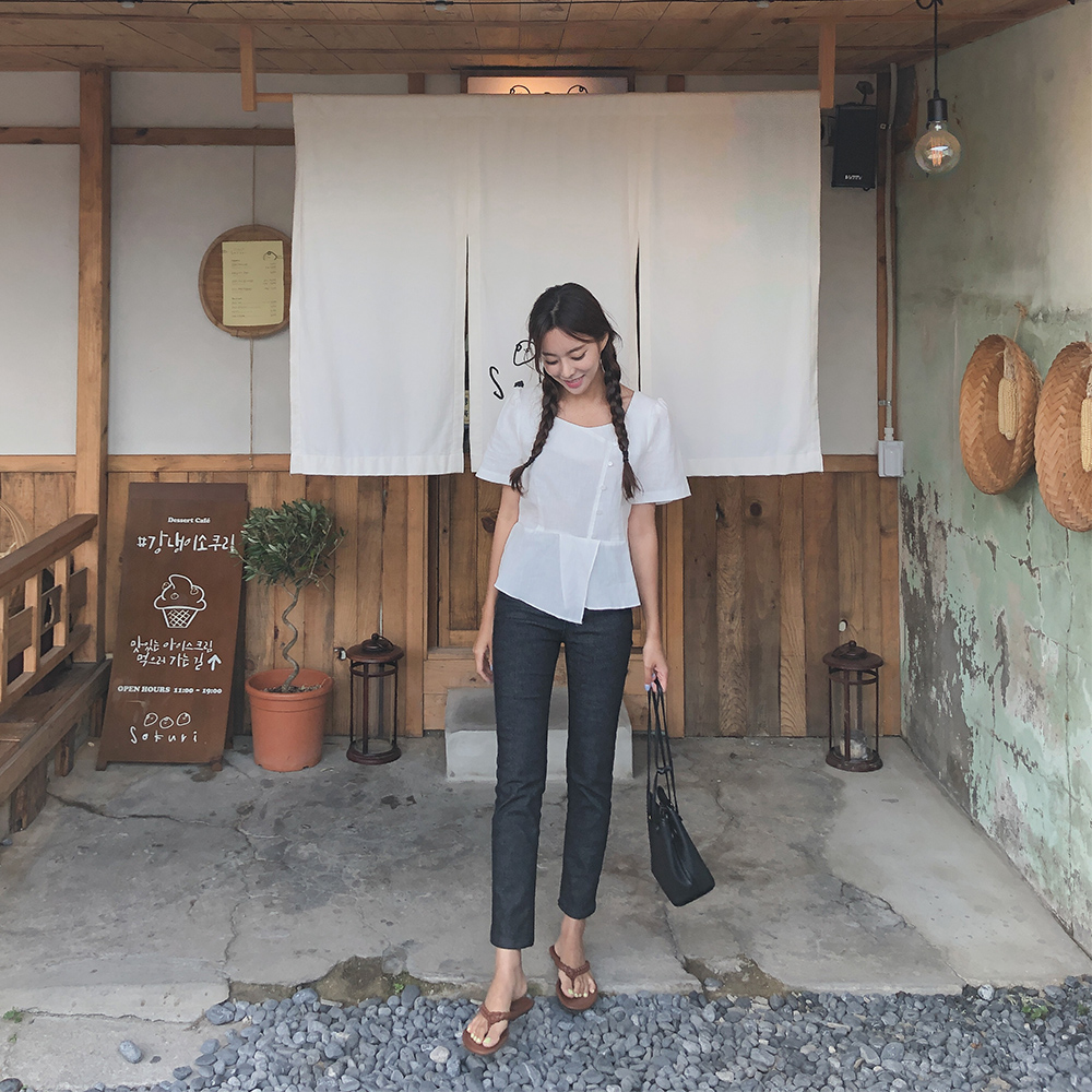 로제 린넨 블라우스