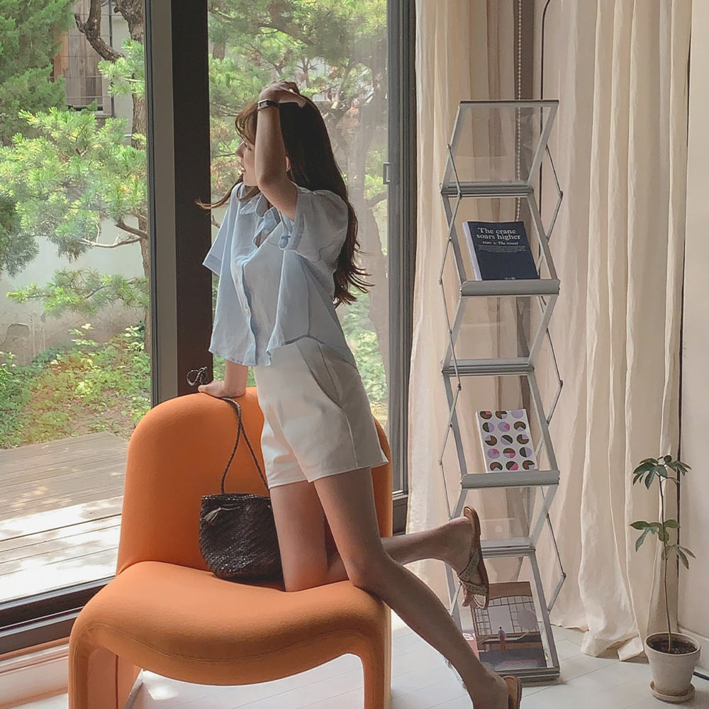 하프 크롭 린넨셔츠