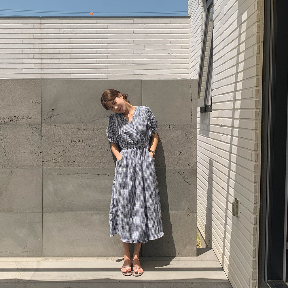 체크 포켓 원피스