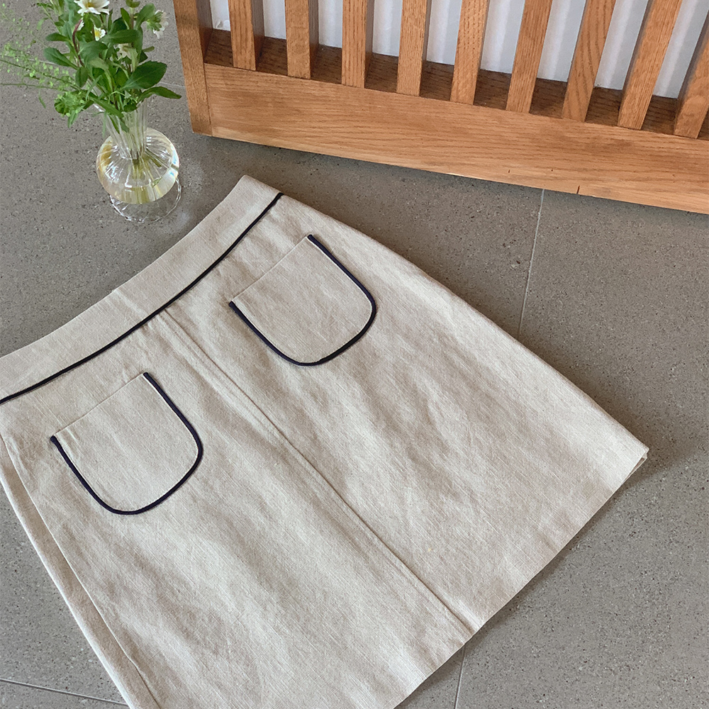 투 포켓 린넨 스커트