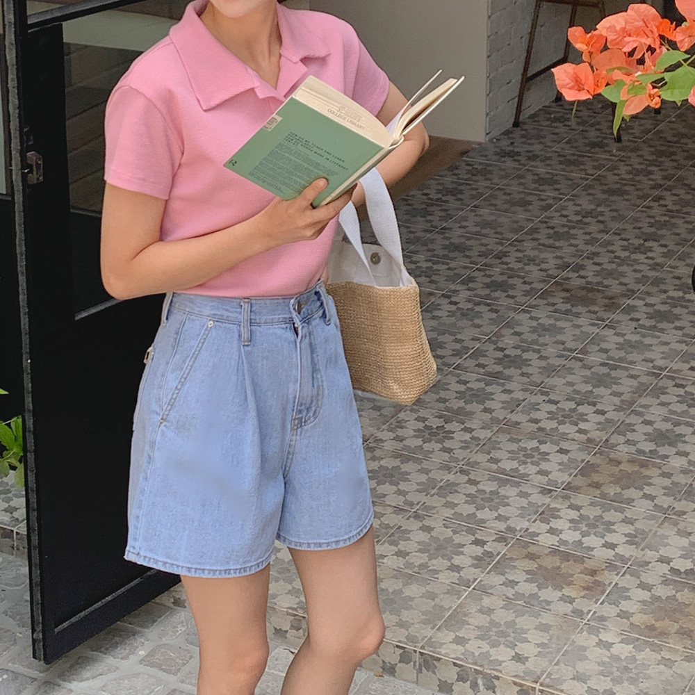 키치 핀턱 데님 숏팬츠