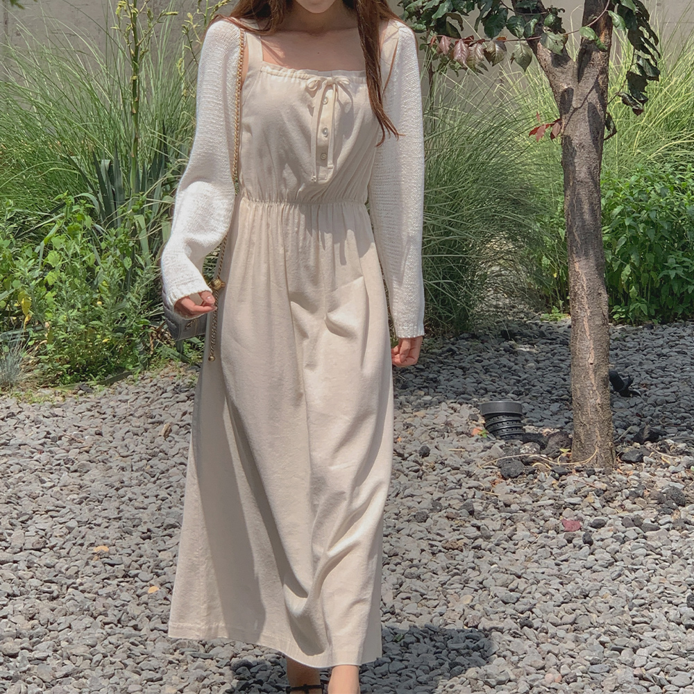 피넛 버튼 나시원피스