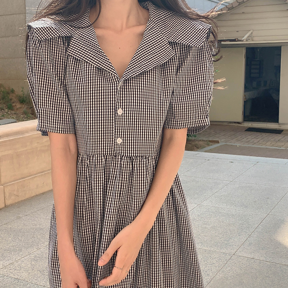 체크 세일러 원피스