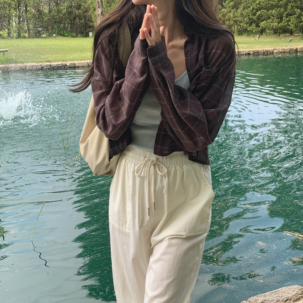 크롭 쿨 체크 셔츠