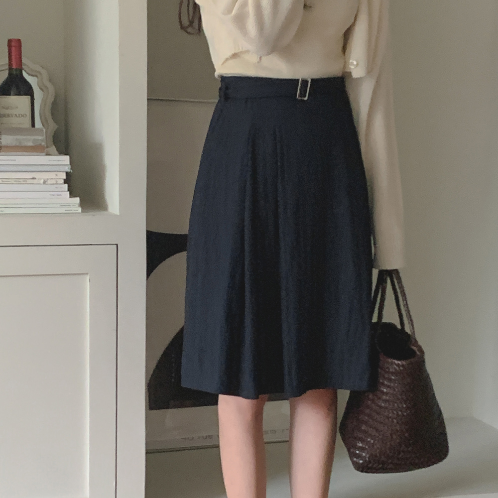 웨일 벨트 미디 스커트