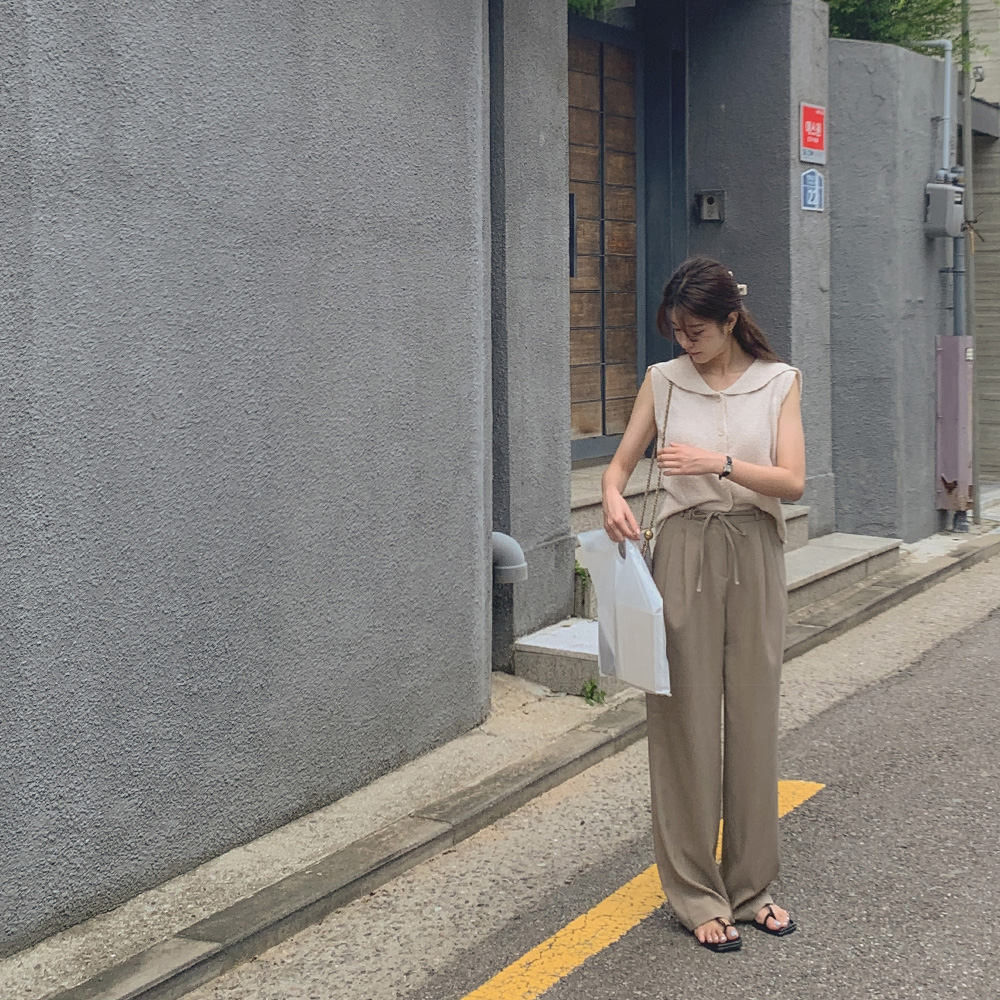 밀크티 리본 밴딩슬랙스