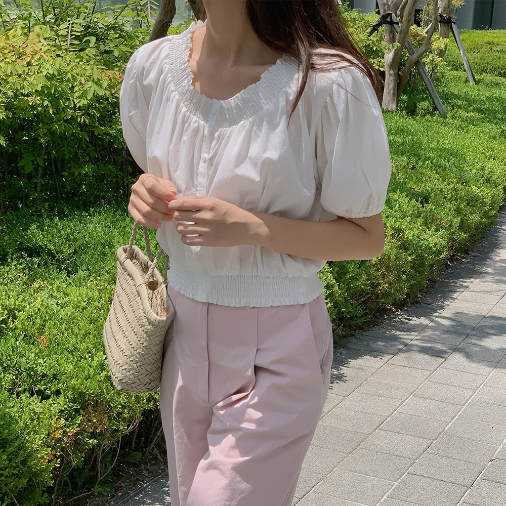 클로 스모크 블라우스/반팔 블라우스/출근룩/데일리