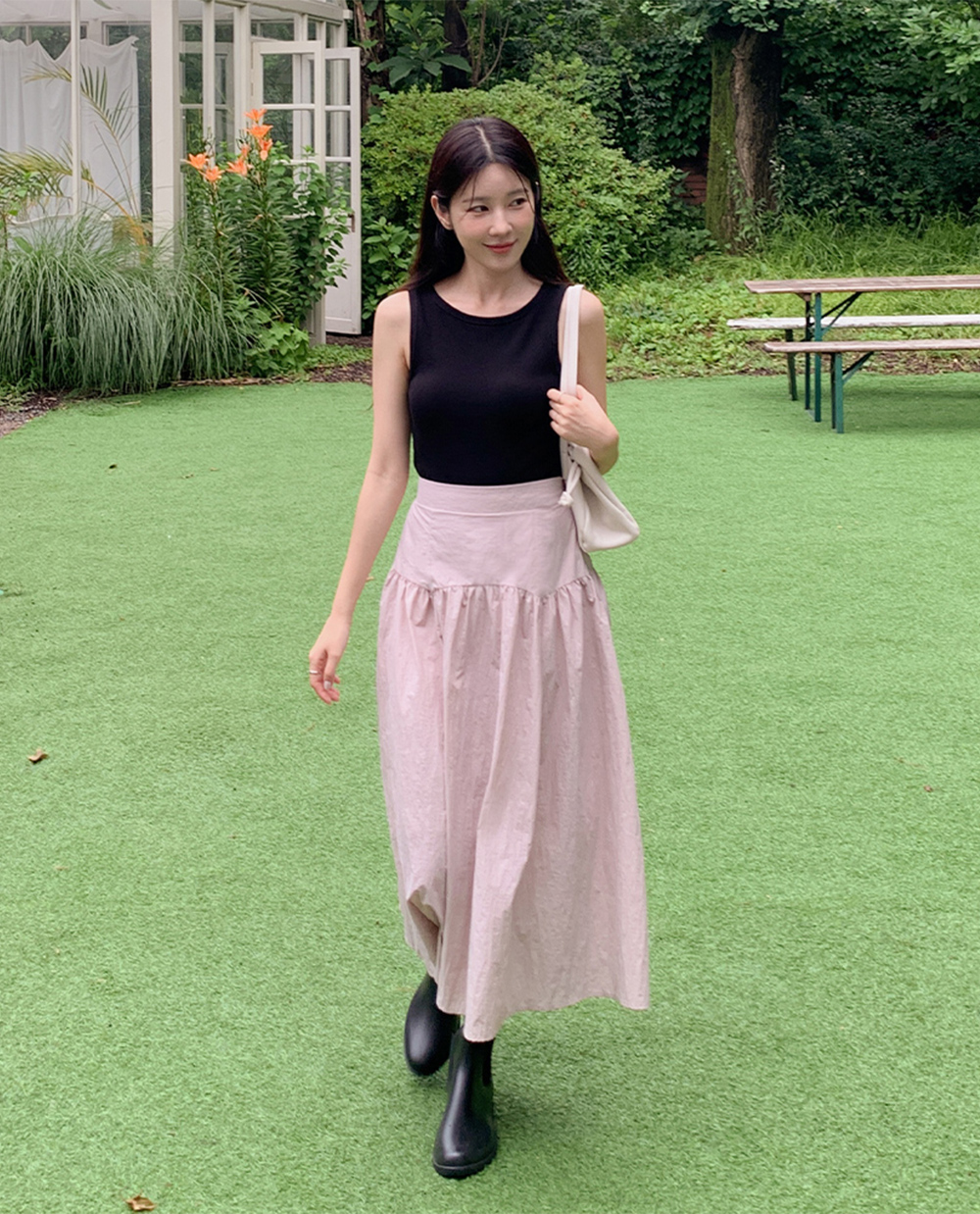 [🌴썸머 휴양지룩] 드라이 밴딩 훌 스커트/장마룩/휴양지룩/키작녀