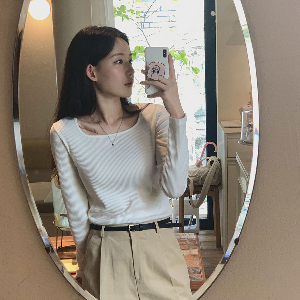 [MADE, CRKO] 로에 스퀘어 골지 티셔츠 (가을 하객룩 스퀘어 골지 슬림핏)