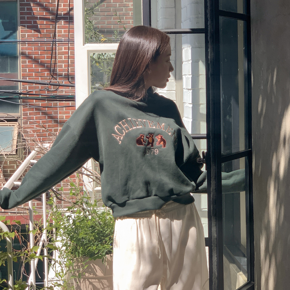 쓰리베어 양기모 맨투맨 (베어 레터링 루즈핏)