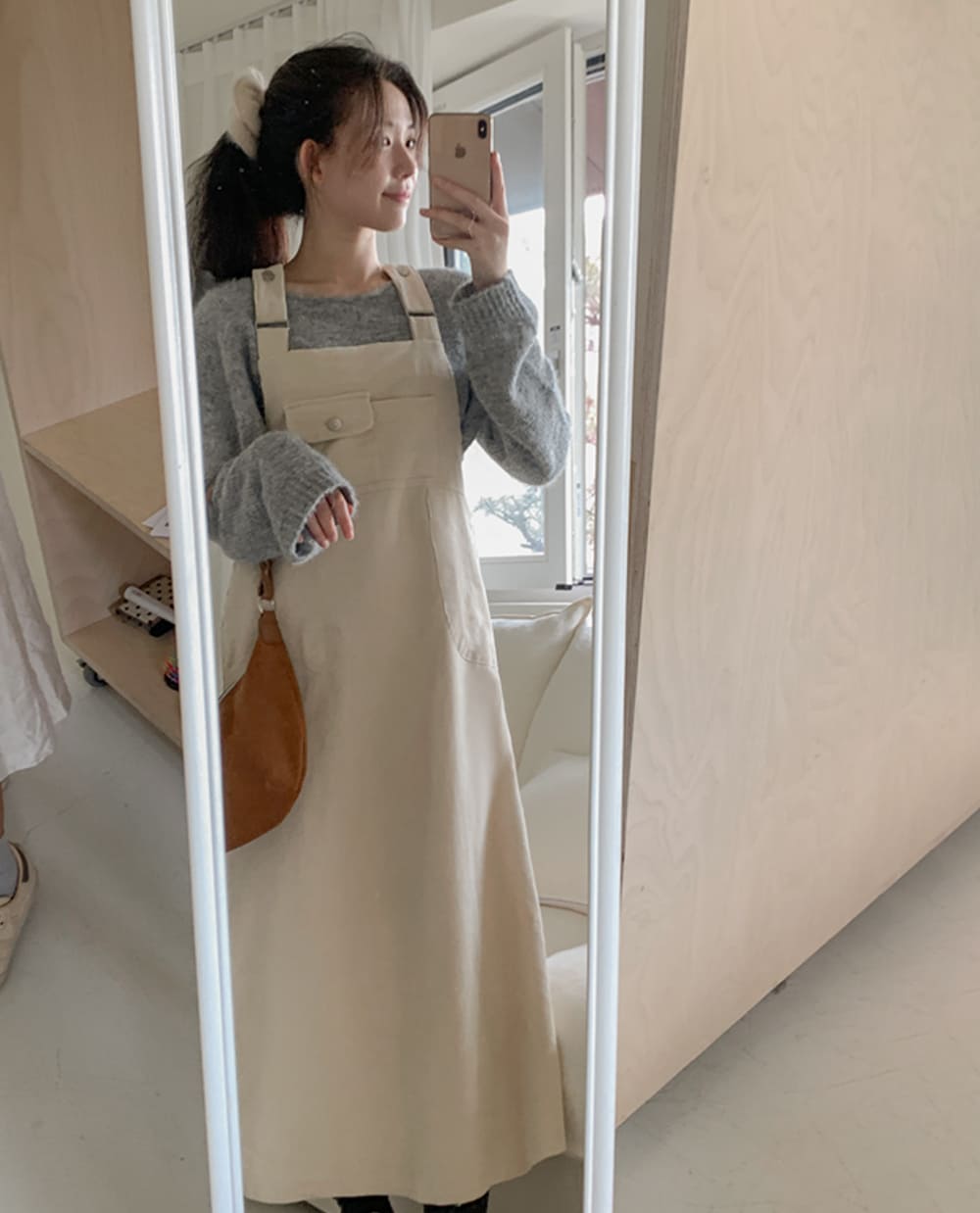코듀로이 포켓 멜빵원피스 (편안 레이어드 아방핏 멜빵 롱원피스)
