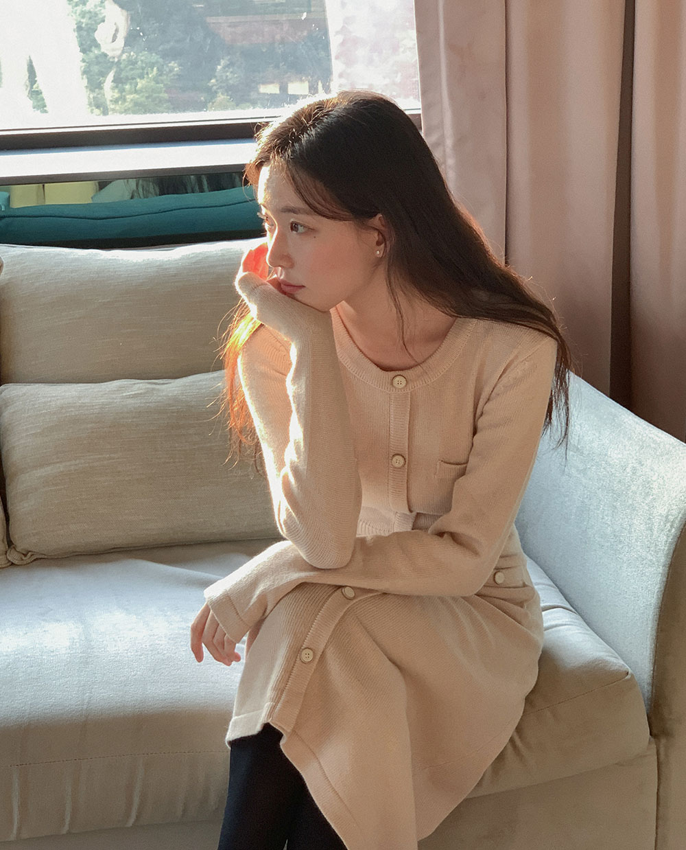 런치 트위드 니트원피스 (하객룩 트위드 니트 원피스 포켓 버튼)