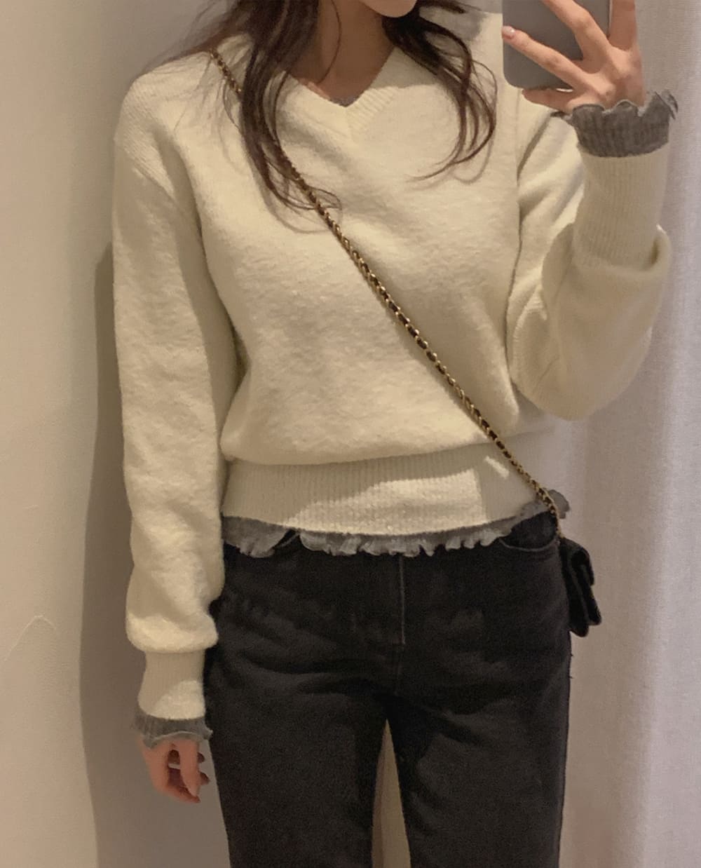 키코 브이넥 니트 (스탠다드핏 시보리)