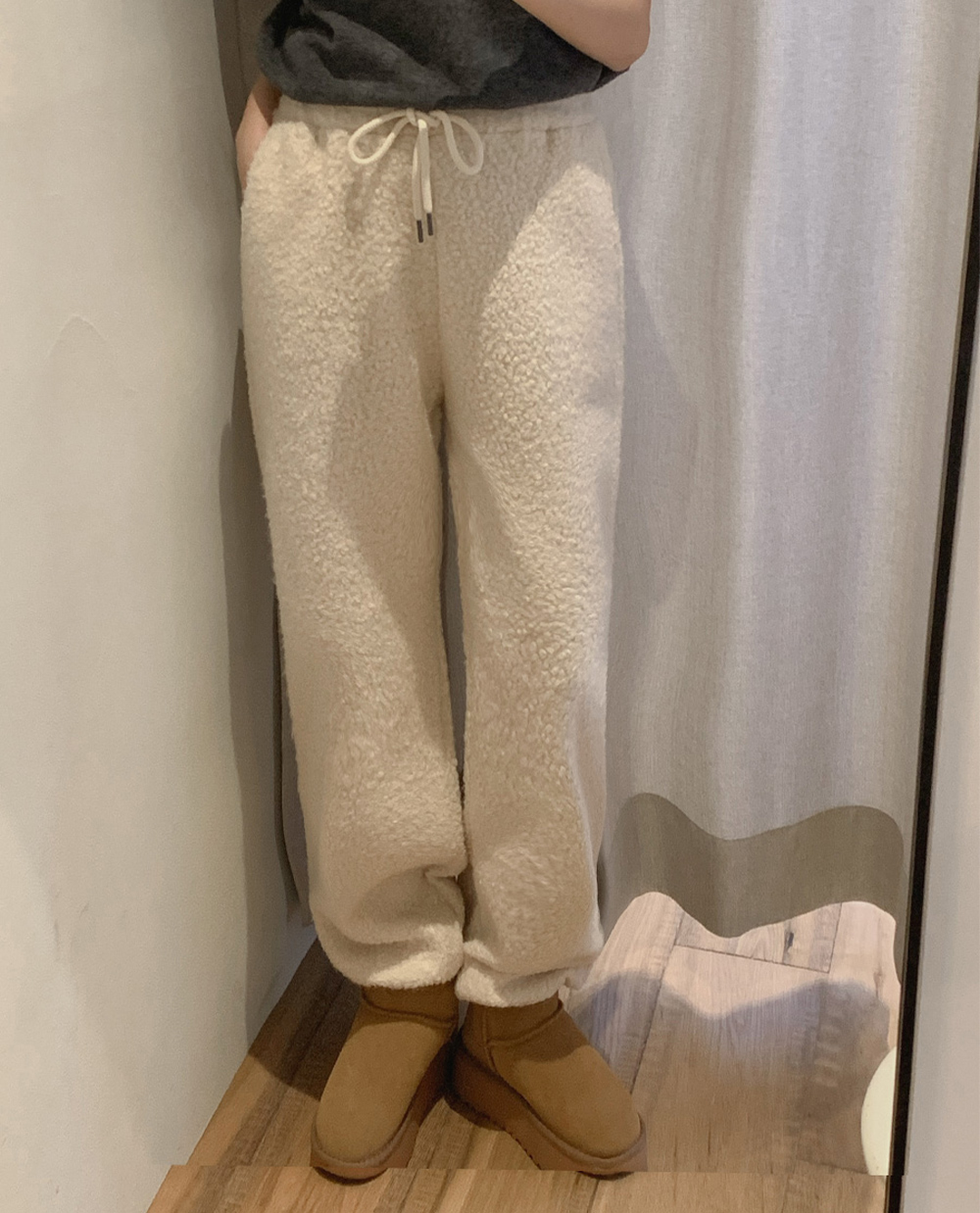 부클 기모 투웨이 스트링팬츠 (기모안감 뽀글이 조거 일자팬츠)