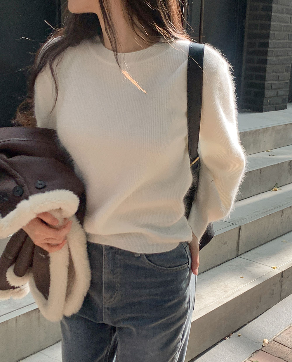 워머 앙고라 니트 /라운드넥 /러블리 /데일리 /겨을니트