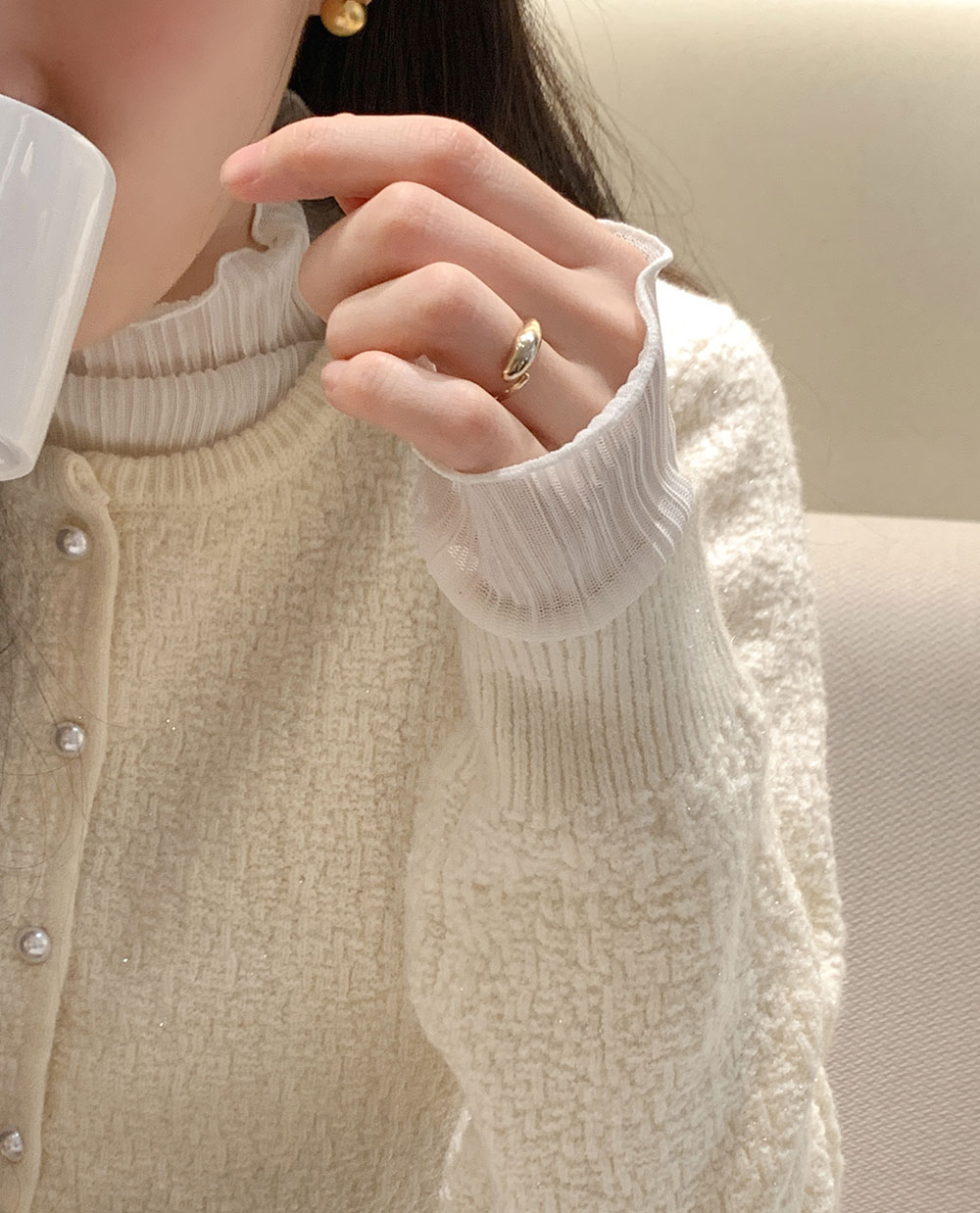 베이 주름 폴라티 이너티 /연말룩 /플리츠/ 레이어드룩 /시스루