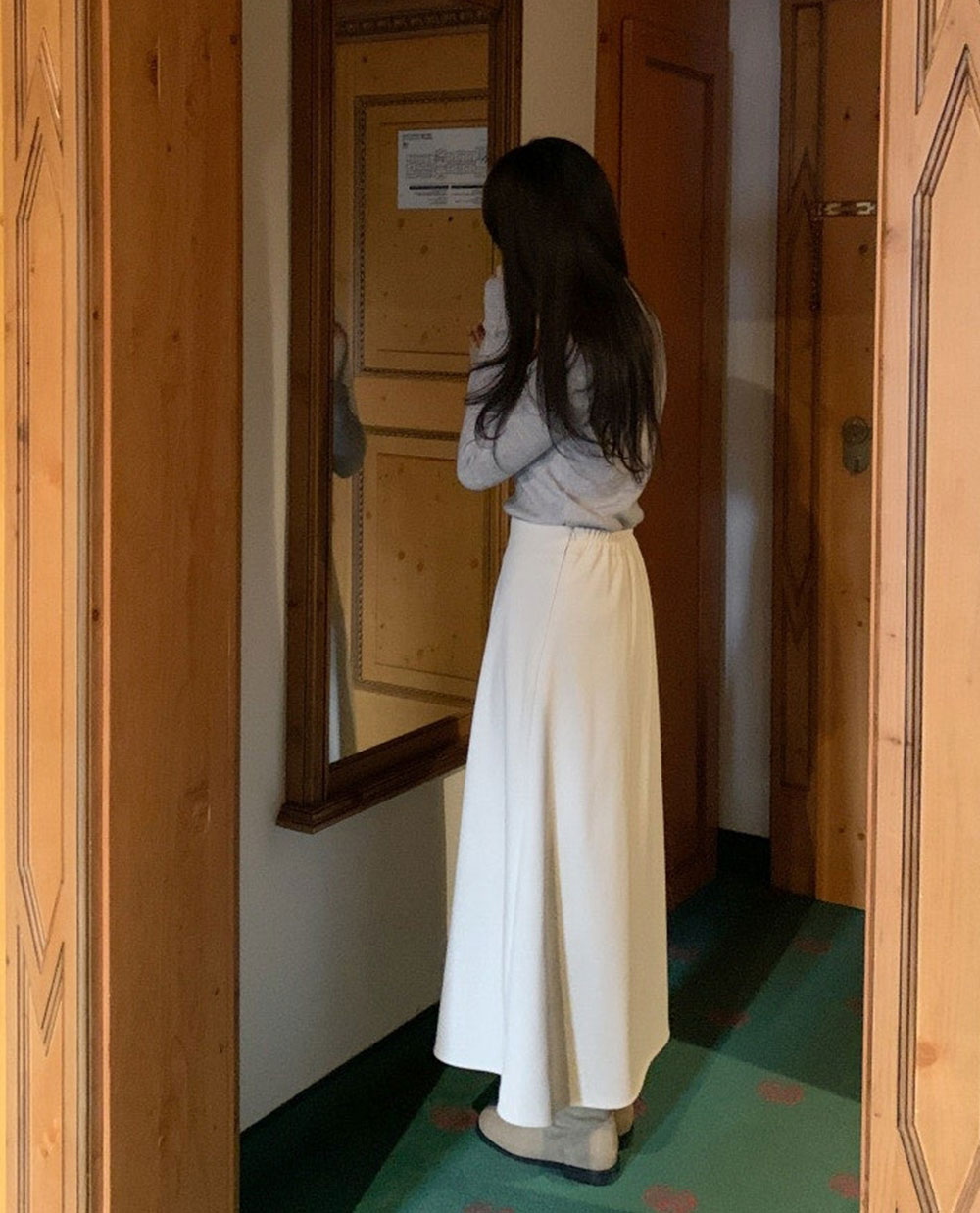 [CRKO] 데이 기모 롱 스커트/겨울스커트/플레어스커트/연말룩/하객룩