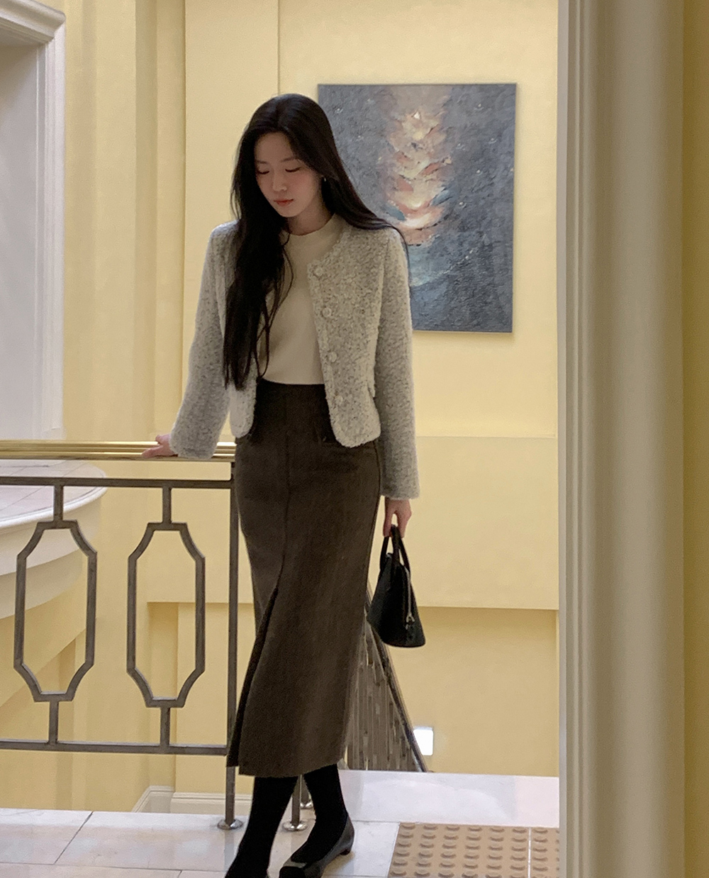 메이 헤링본 롱스커트/ 겨울스커트/트임스커트/h라인스커트