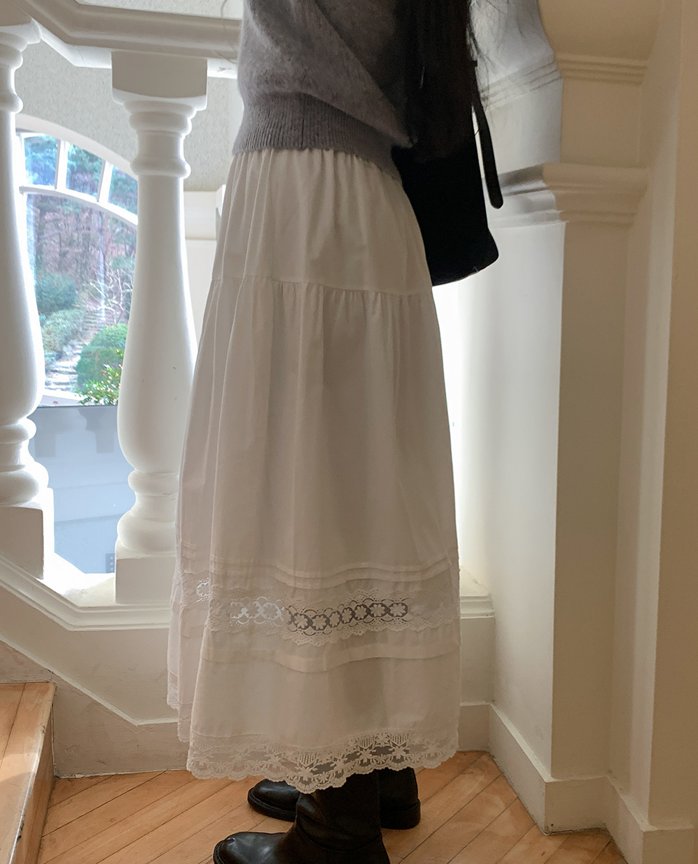 헤이 코튼 스커트 /롱스커트/면스커트/레이스치마