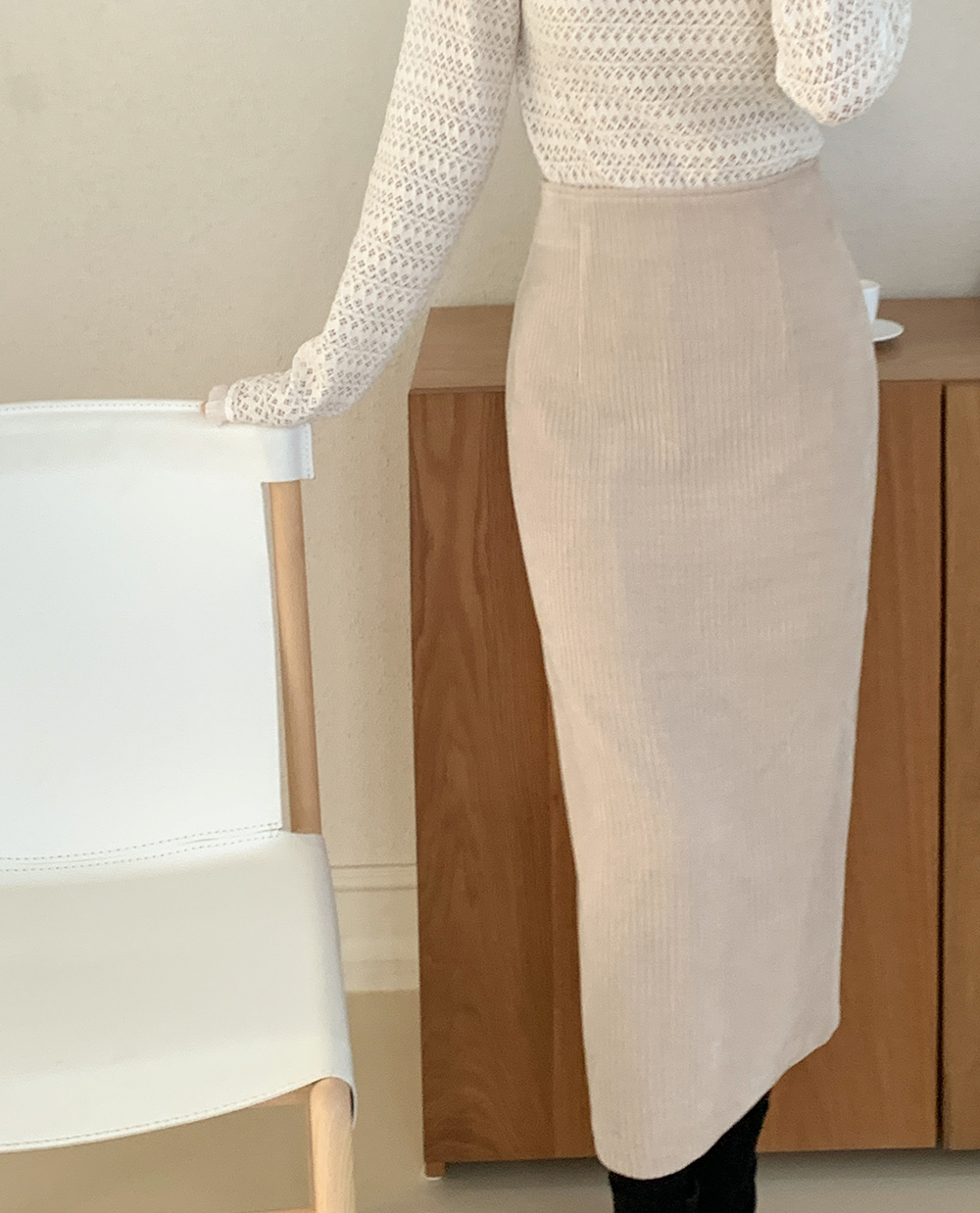 누아 코듀로이 스커트 /h라인스커트/반하이웨스트/롱스커트