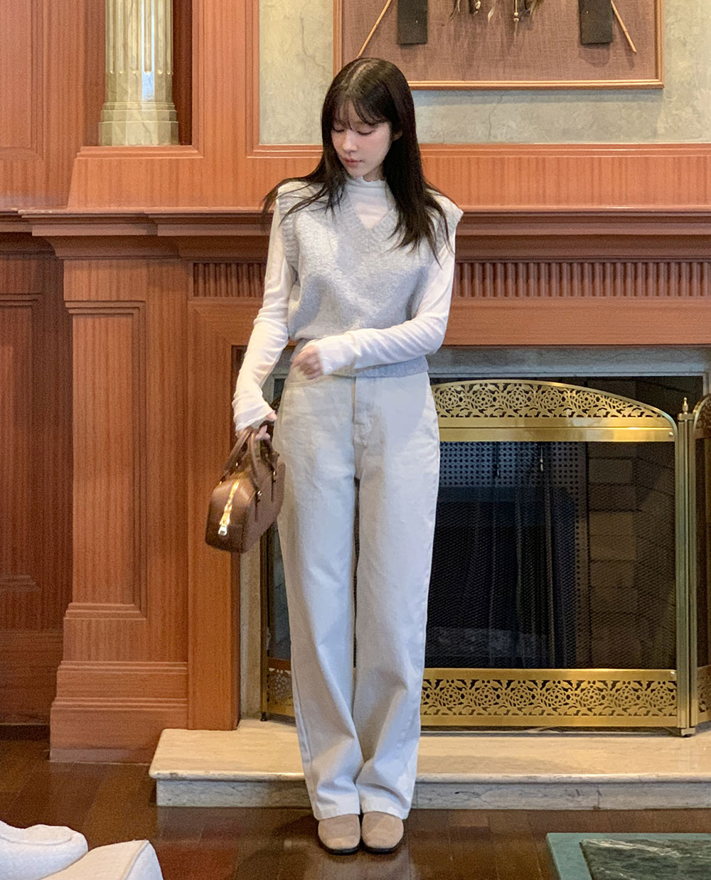 온오프 기모 일자팬츠 /하이웨스트팬츠/겨울팬츠/데일리룩