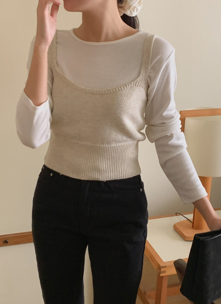 하우 램스울 뷔스티에 /슬림핏/니트뷔스티에/레이어드룩