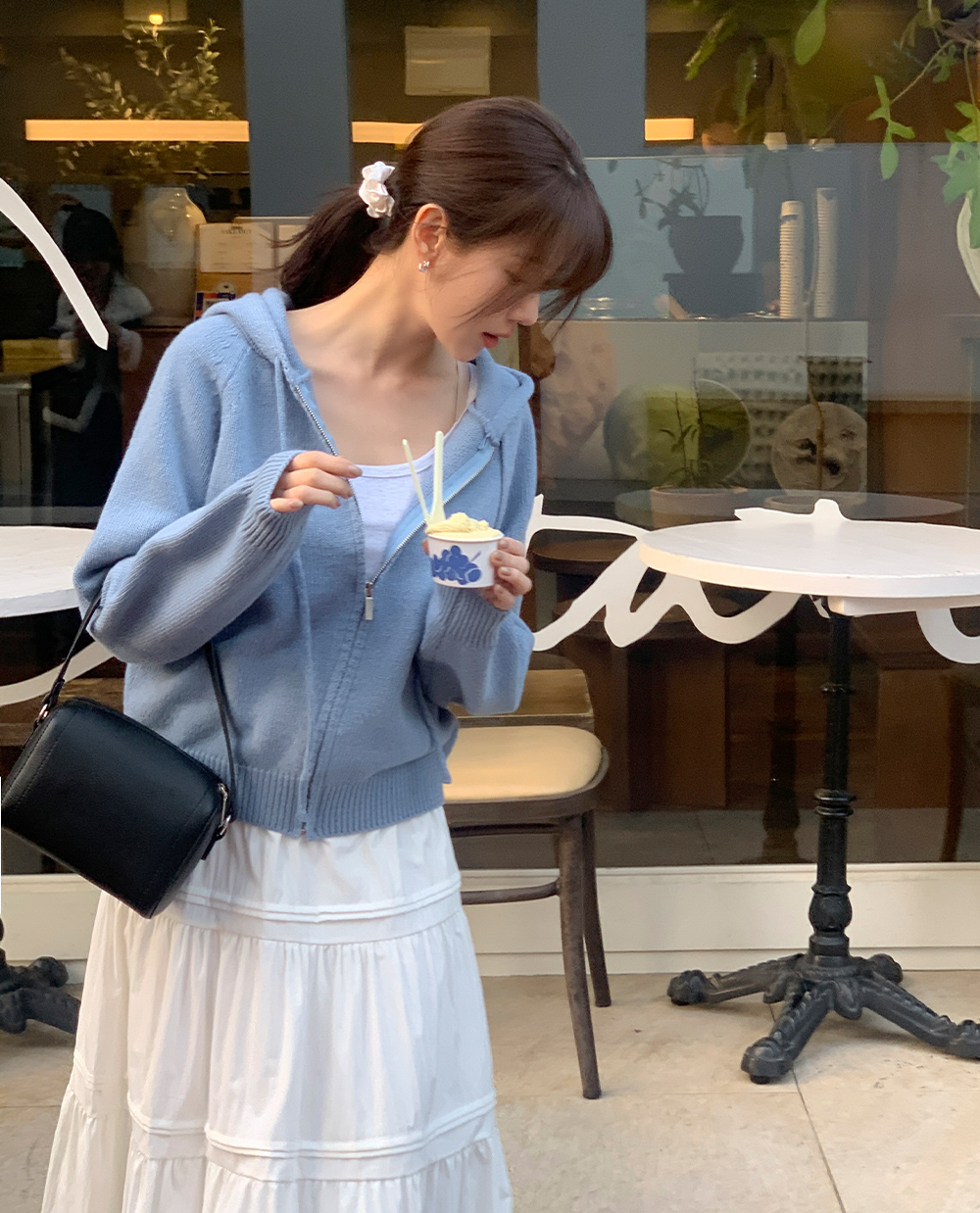 웨더 니트 후드집업